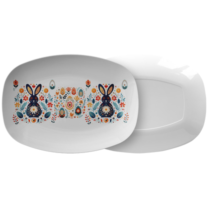 Easter Bunny Platter Gift idea with Scandinavian Folk Art Spring Party Decor