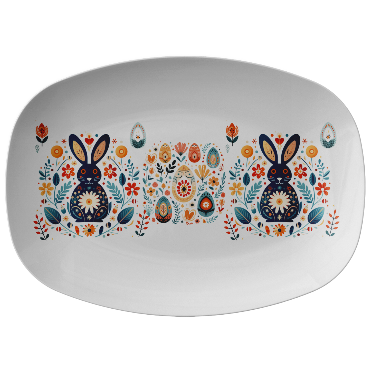 Easter Bunny Platter Gift idea with Scandinavian Folk Art Spring Party Decor