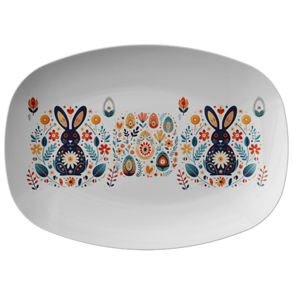 Easter Bunny Platter Gift idea with Scandinavian Folk Art Spring Party Decor