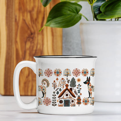 Scandinavian Folk Art Mug Dog lover gift, Camping Stoneware Mug Dog Cup
