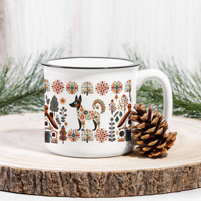 Scandinavian Folk Art Mug Dog lover gift, Camping Stoneware Mug Dog Cup
