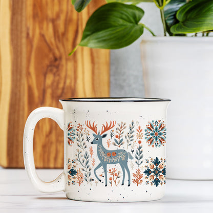 Nordic Deer Mug Mountains Gift Cabin Decor Scandinavian Coffee Mug Woodland Gift Deer Hunting Gift Cozy Mug
