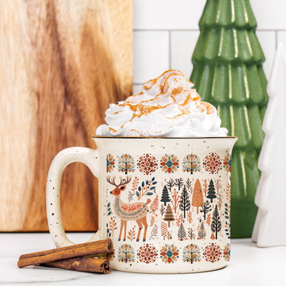Deer Mug Mountain Camping Cup Gift Scandinavian Folk Art design - Pine trees Mug