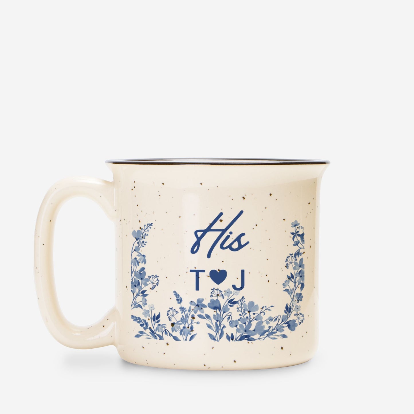Personalized Engagement Gift Mug - His and Hers Blue Floral - Custom Wedding Gift for Couple