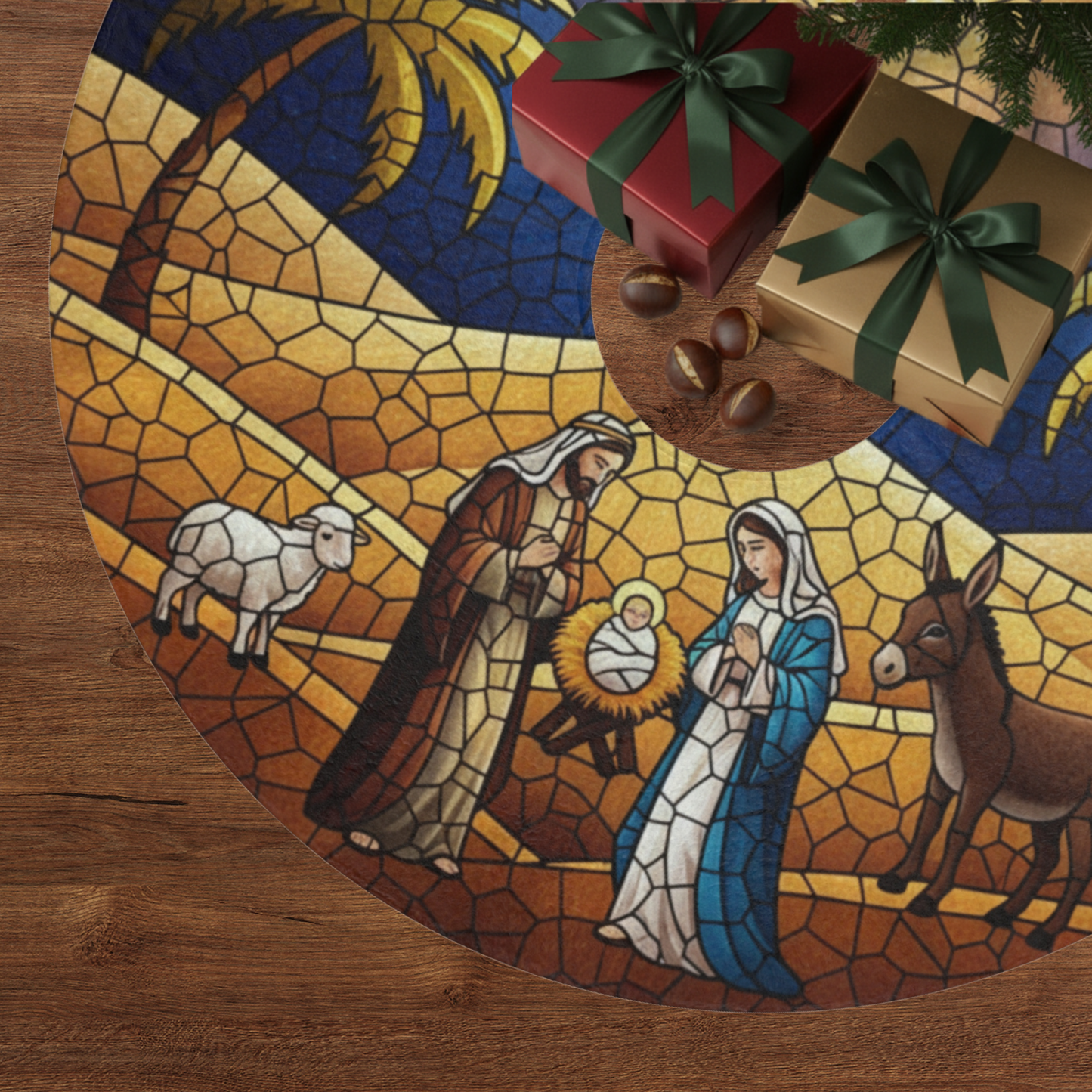 Nativity Christmas Tree Skirt - Christian Catholic Family Decor - Religious Holiday Gift