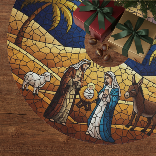 Nativity Christmas Tree Skirt - Christian Catholic Family Decor - Religious Holiday Gift