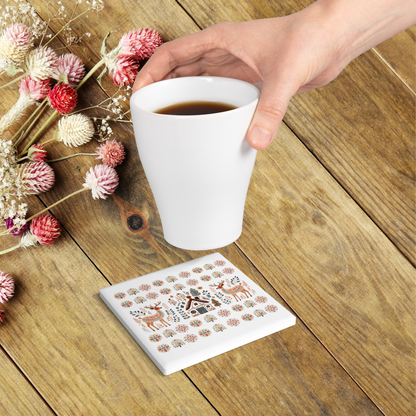Scandinavian Coaster Set - Nordic Deer Stone Coasters - Rustic Cabin Decor Gift