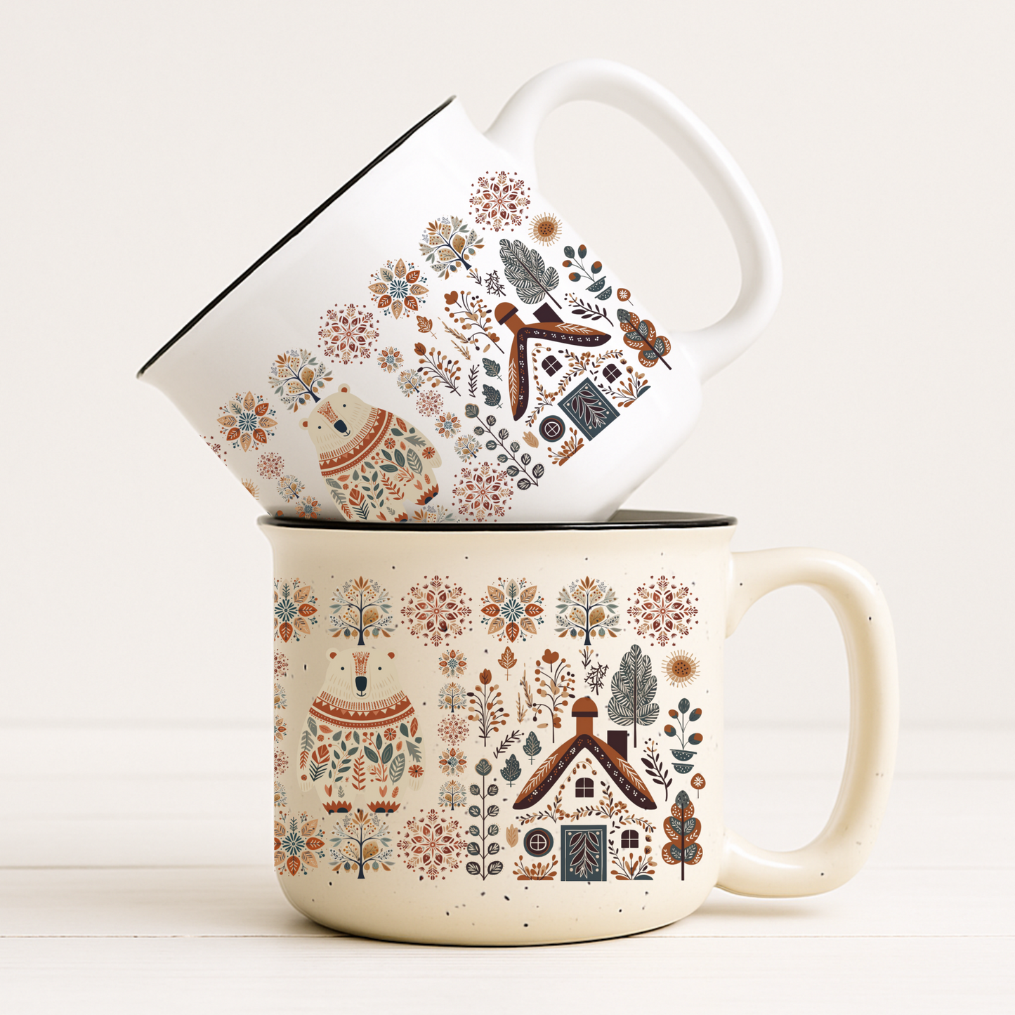 Polar Bear Campfire Mug Gift Ceramic Scandinavian Design Home Decor