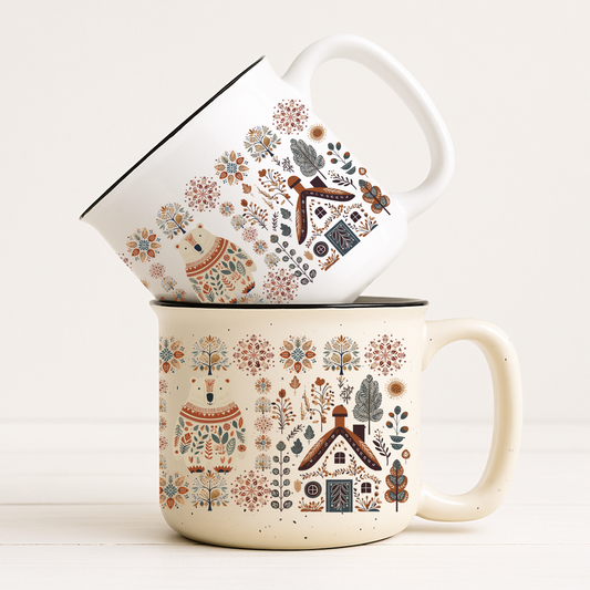 Polar Bear Campfire Mug Gift Ceramic Scandinavian Design Home Decor