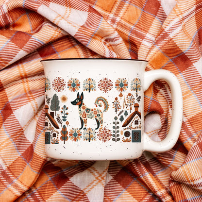 Scandinavian Folk Art Mug Dog lover gift, Camping Stoneware Mug Dog Cup