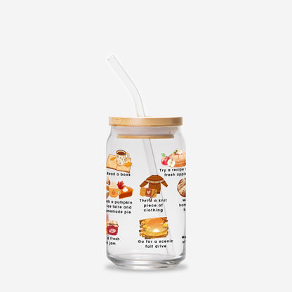 Cozy Fall Bucket List Sipper Glass Cup - Autumn Gifts