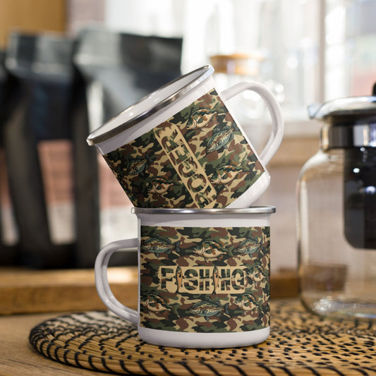 camping mug themed with fishing and camo style for men gift fishing enthusiast