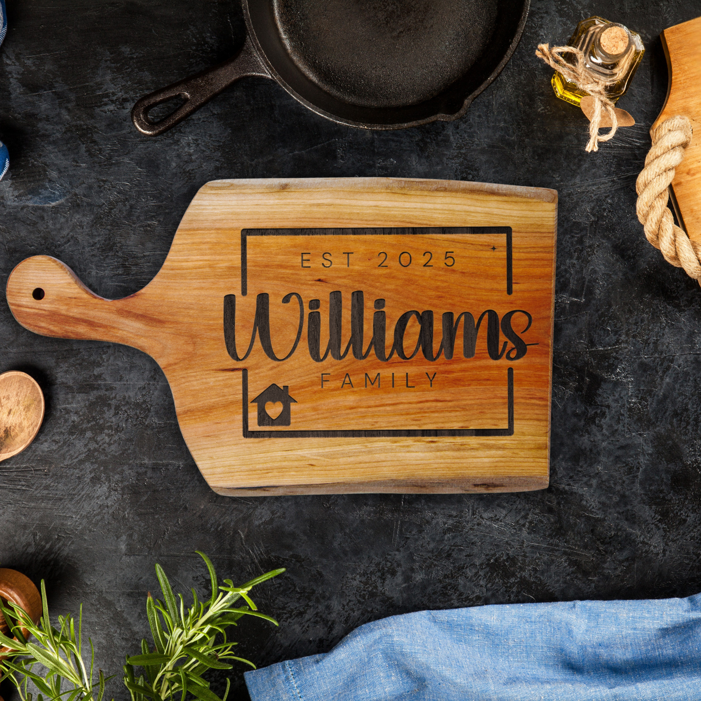 Family Custom Name Gift Artisan Wood Cutting-Serving Charcuterie Board