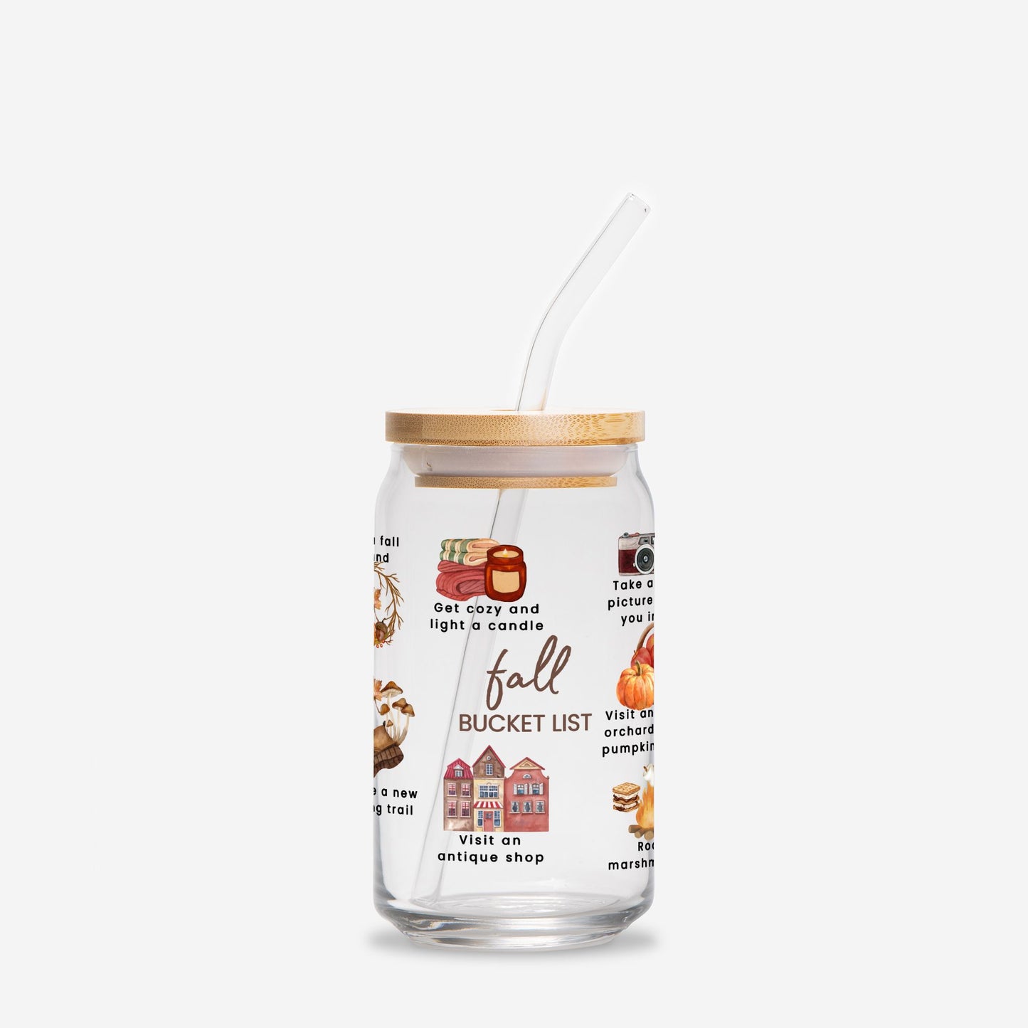 Cozy Fall Bucket List Sipper Glass Cup - Autumn Gifts