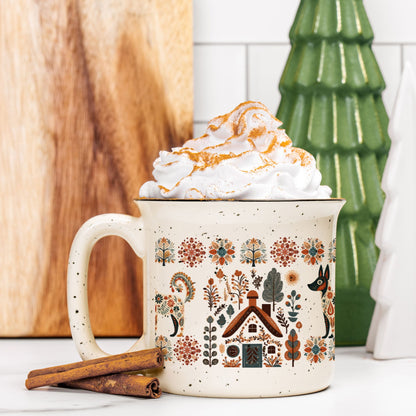 Scandinavian Folk Art Mug Dog lover gift, Camping Stoneware Mug Dog Cup