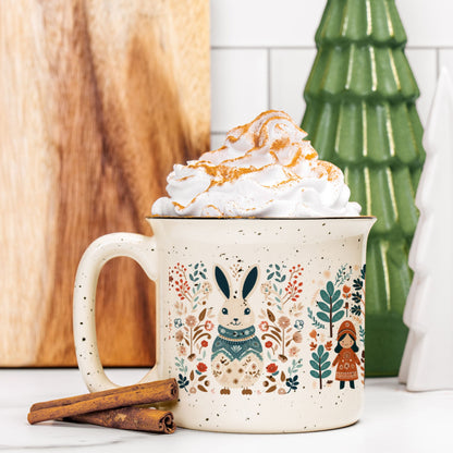 Rabbit Mug Folk Art Scandinavian decor, Easter Rabbit Floral Mom Mug