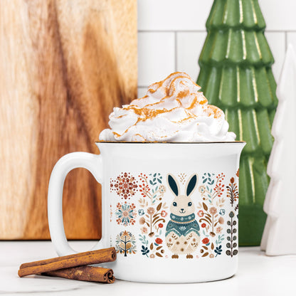 Rabbit Coffee Mug Folk Art Scandinavian design Cup- Easter Mug Gift