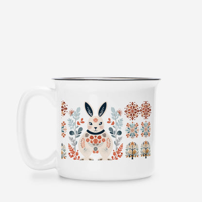 Rabbit Coffee Mug Folk Art Scandinavian design Cup- Easter Mug Gift