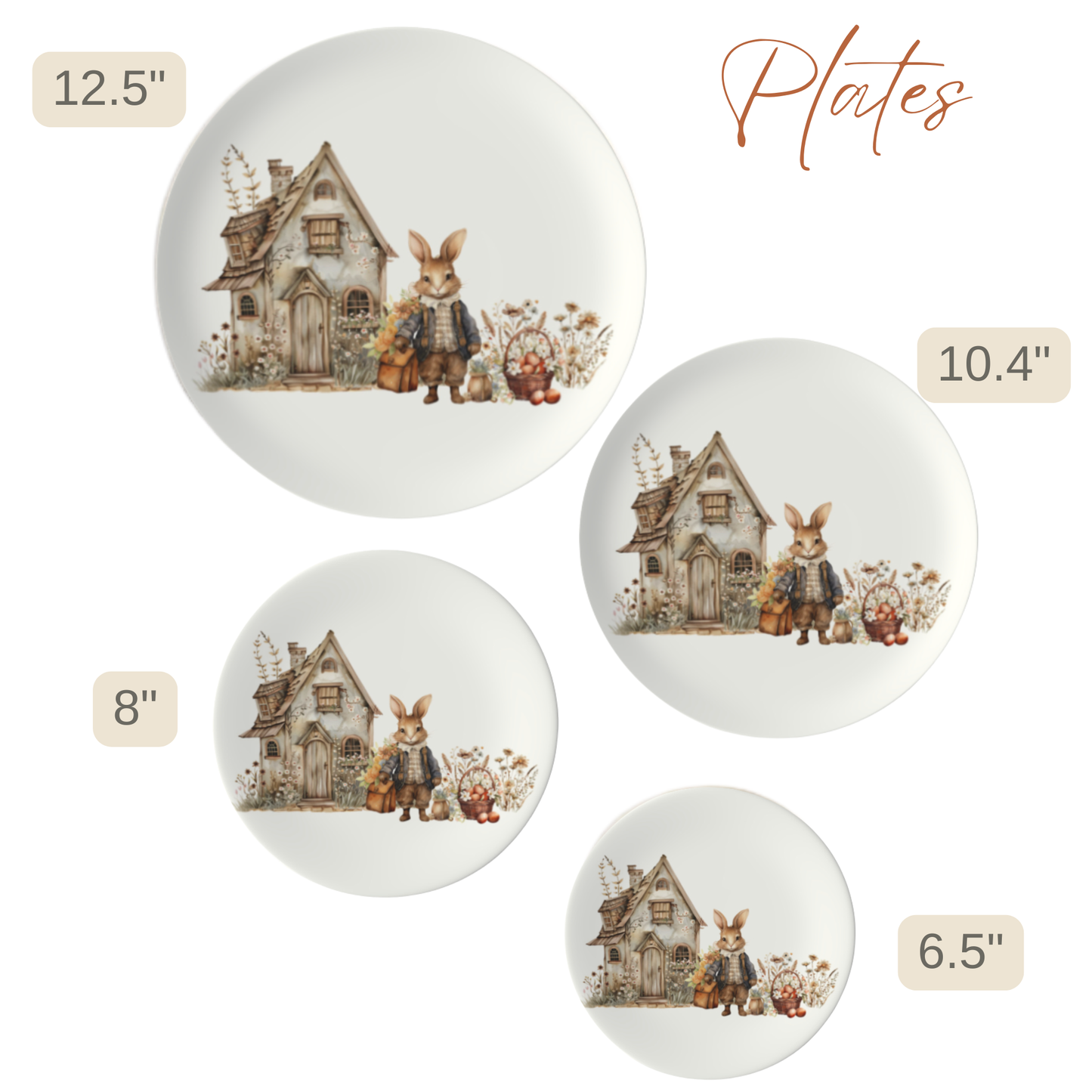 Rustic Rabbit Farmhouse Design China Plates