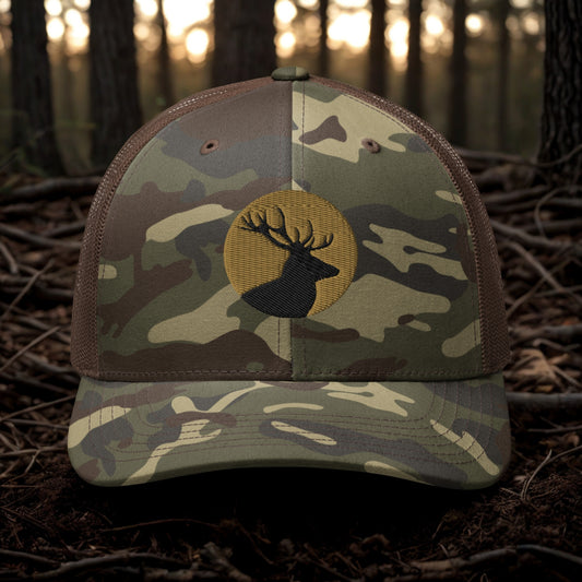 Deer Camouflage Trucker Hat - Camping and Hunting Mountains Cap