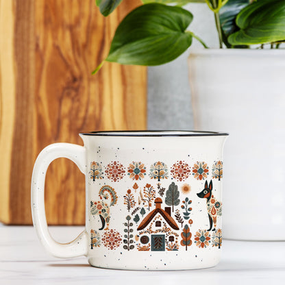 Scandinavian Folk Art Mug Dog lover gift, Camping Stoneware Mug Dog Cup