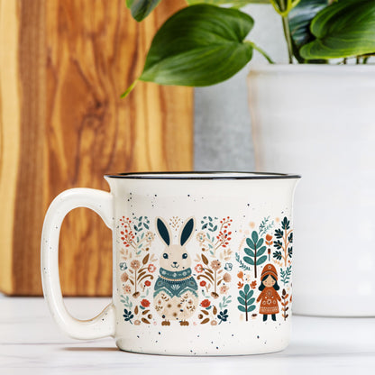 Rabbit Mug Folk Art Scandinavian decor, Easter Rabbit Floral Mom Mug