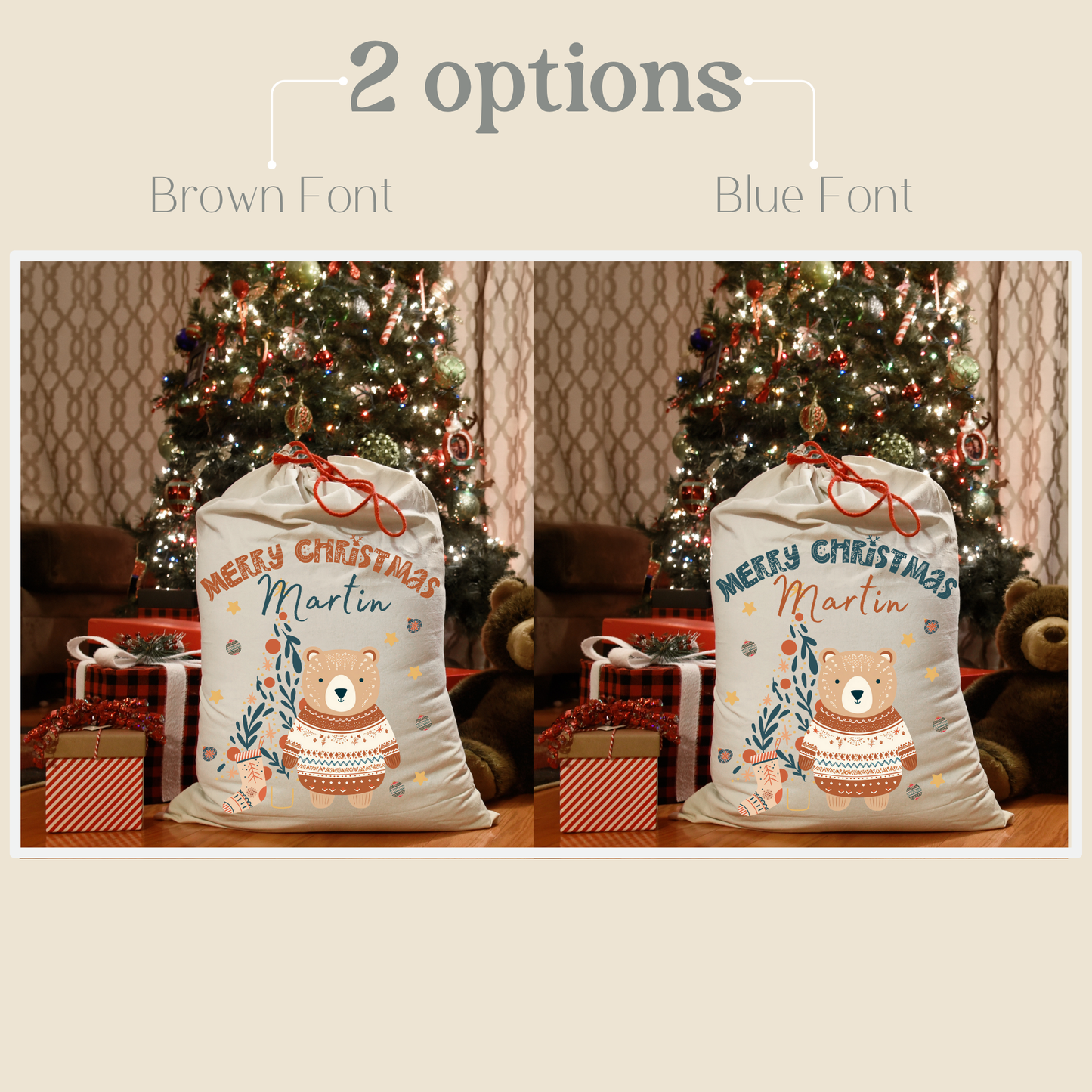 Christmas Gift Bag Scandinavian Bear Holiday Stocking