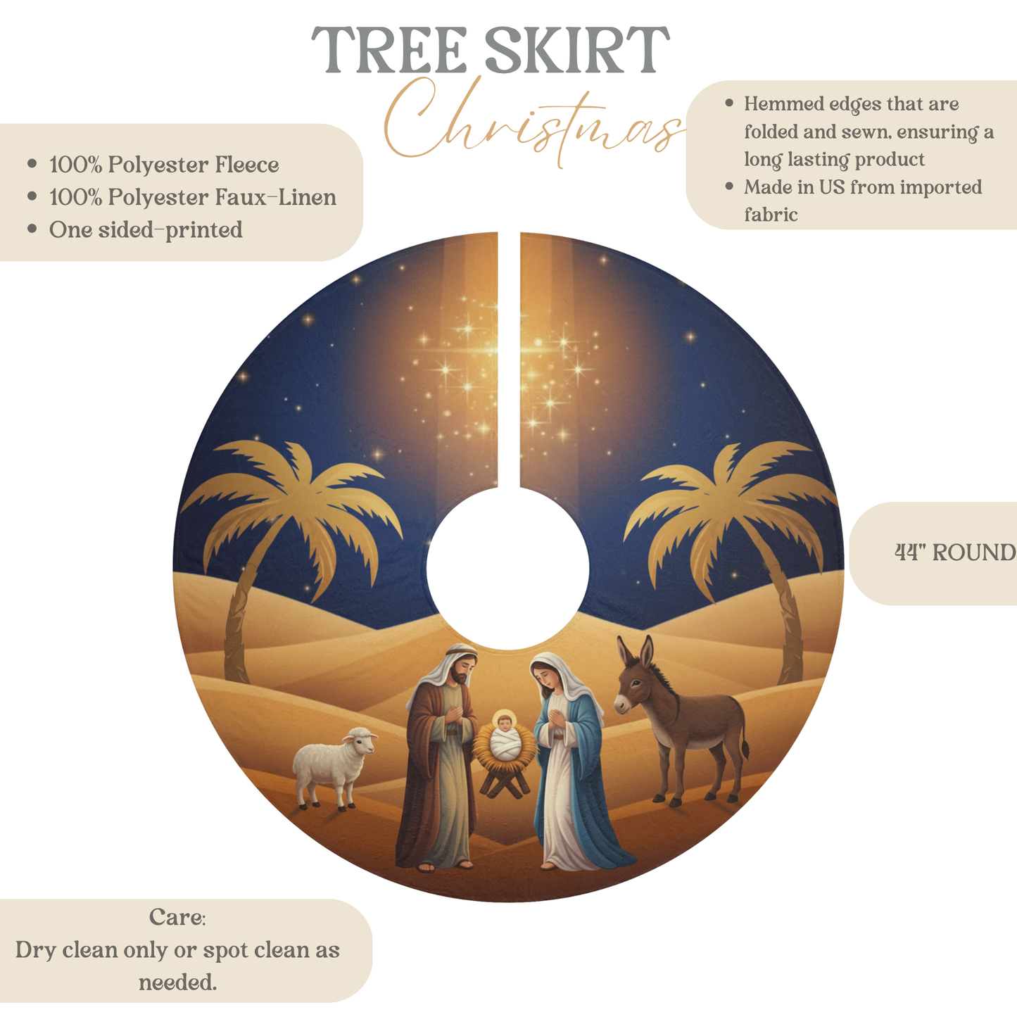 Nativity Christmas Tree Skirt - Christian Catholic Home Decor - Religious Holiday Gift