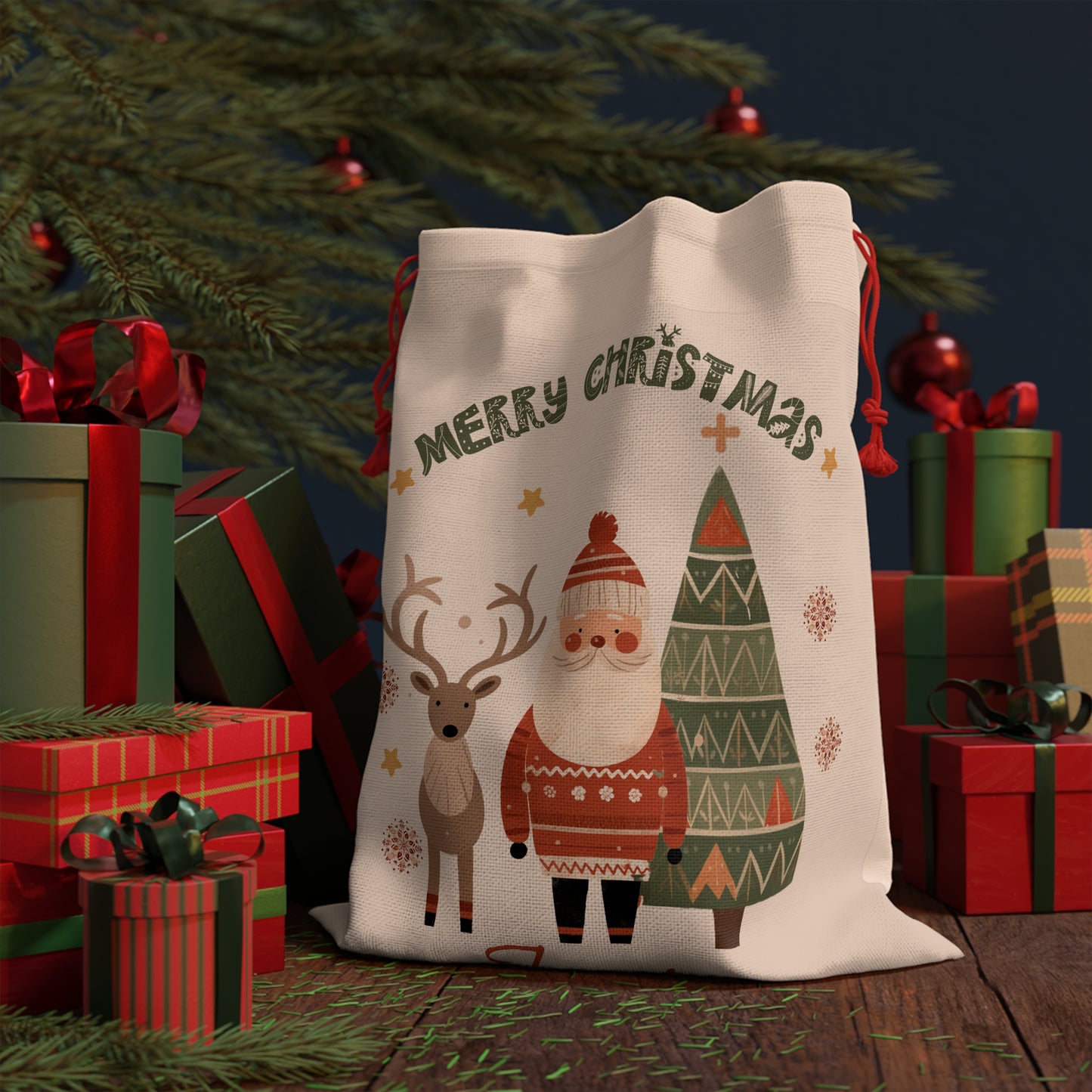 Personalized Santa Sack - Custom Name Christmas Gift Bag - Nordic Reindeer Stocking