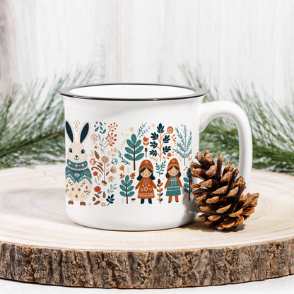 Rabbit Mug Folk Art Scandinavian decor, Easter Rabbit Floral Mom Mug