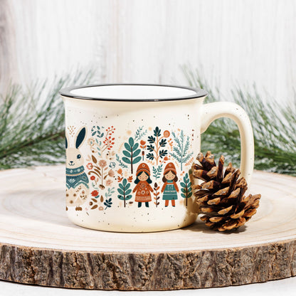 Rabbit Mug Folk Art Scandinavian decor, Easter Rabbit Floral Mom Mug
