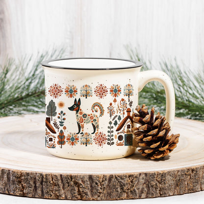 Scandinavian Folk Art Mug Dog lover gift, Camping Stoneware Mug Dog Cup