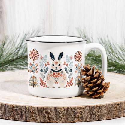 Rabbit Coffee Mug Folk Art Scandinavian design Cup- Easter Mug Gift