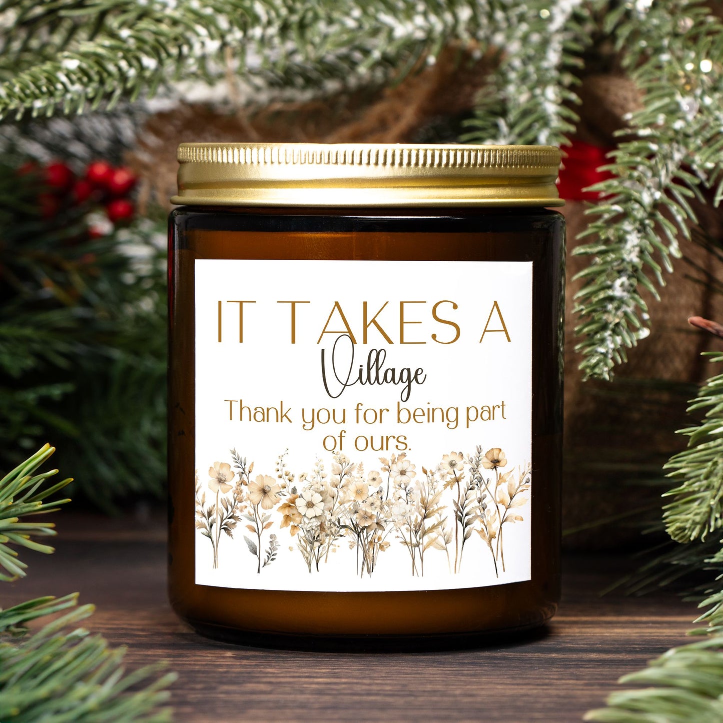 Gift Thank you message candle Floral for Daycare provider, Teacher, Babysitter Grateful