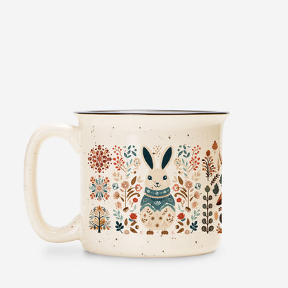 Rabbit Coffee Mug Folk Art Scandinavian design Cup- Easter Mug Gift