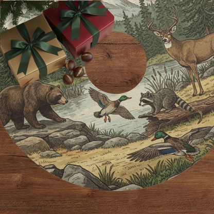 Woodland Christmas Tree Skirt - Mountain Cabin Decor - Rustic Farmhouse Holiday Gift