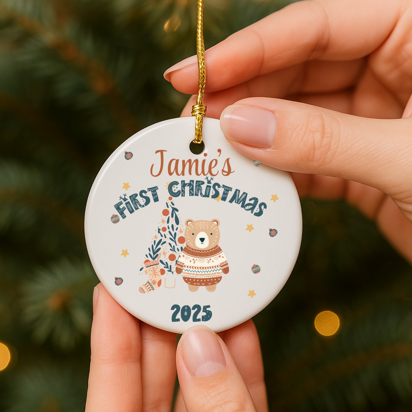 Baby first Christmas Bear Ornament Custom Name