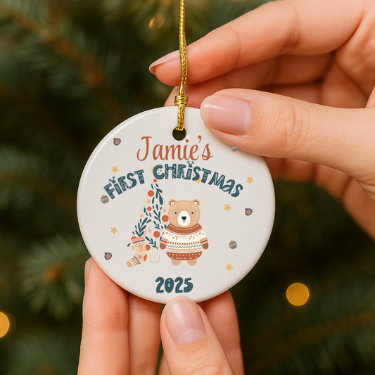 Baby first Christmas Bear Ornament Custom Name