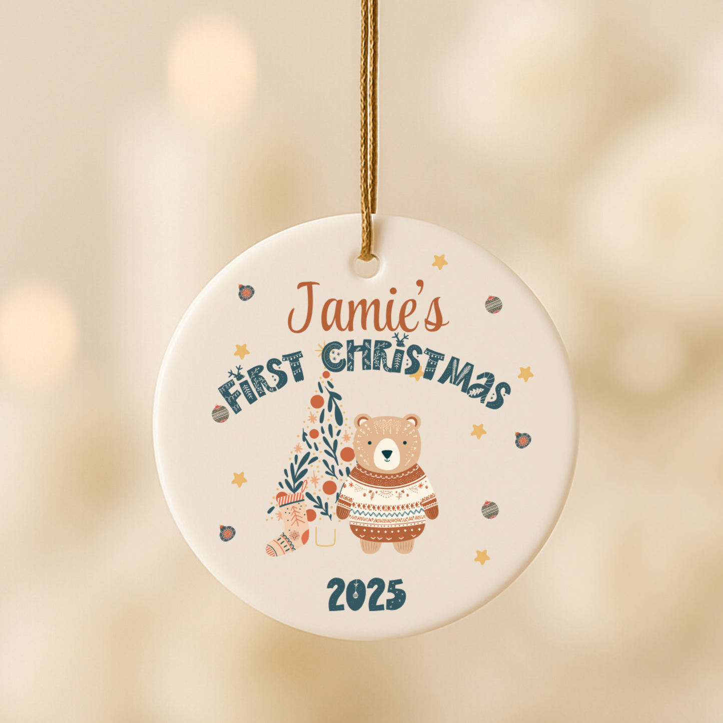 Baby first Christmas Bear Ornament Custom Name