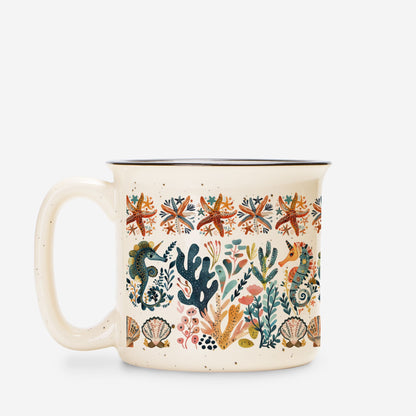 Sea horses Coffee Mug Nordic Folk Art Cup for Beach Lovers