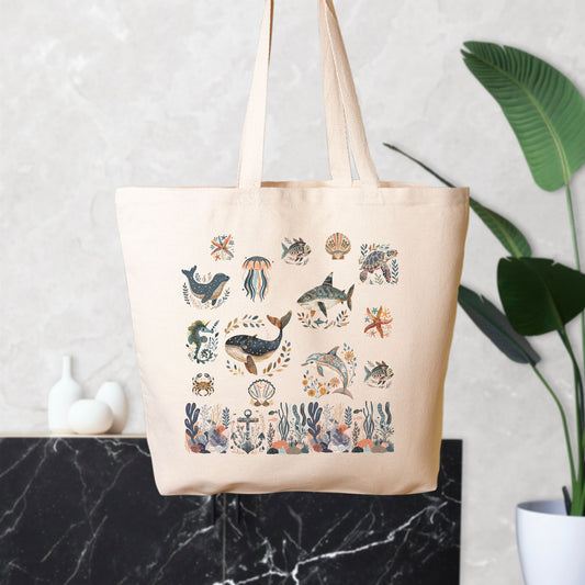 Ocean inspired Tote Bag - Beach Lover and Sea Life Bag - Cruise Tote