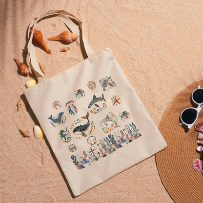 Ocean inspired Tote Bag - Beach Lover and Sea Life Bag - Cruise Tote