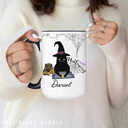 Black Cat Mug for Halloween- Spooky Cat Lover Gift for Bookish