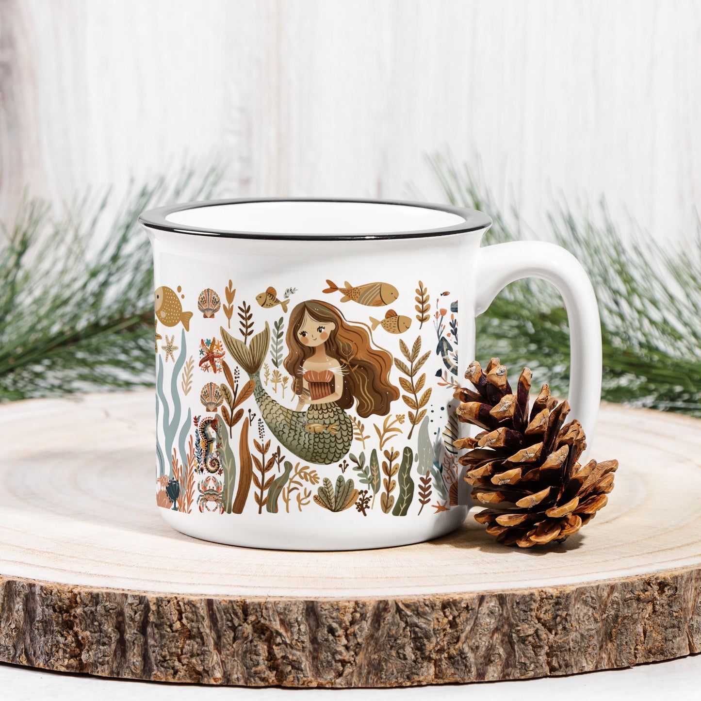 Mermaid Aesthetic Coffee Mug Boho Folk Art Gift