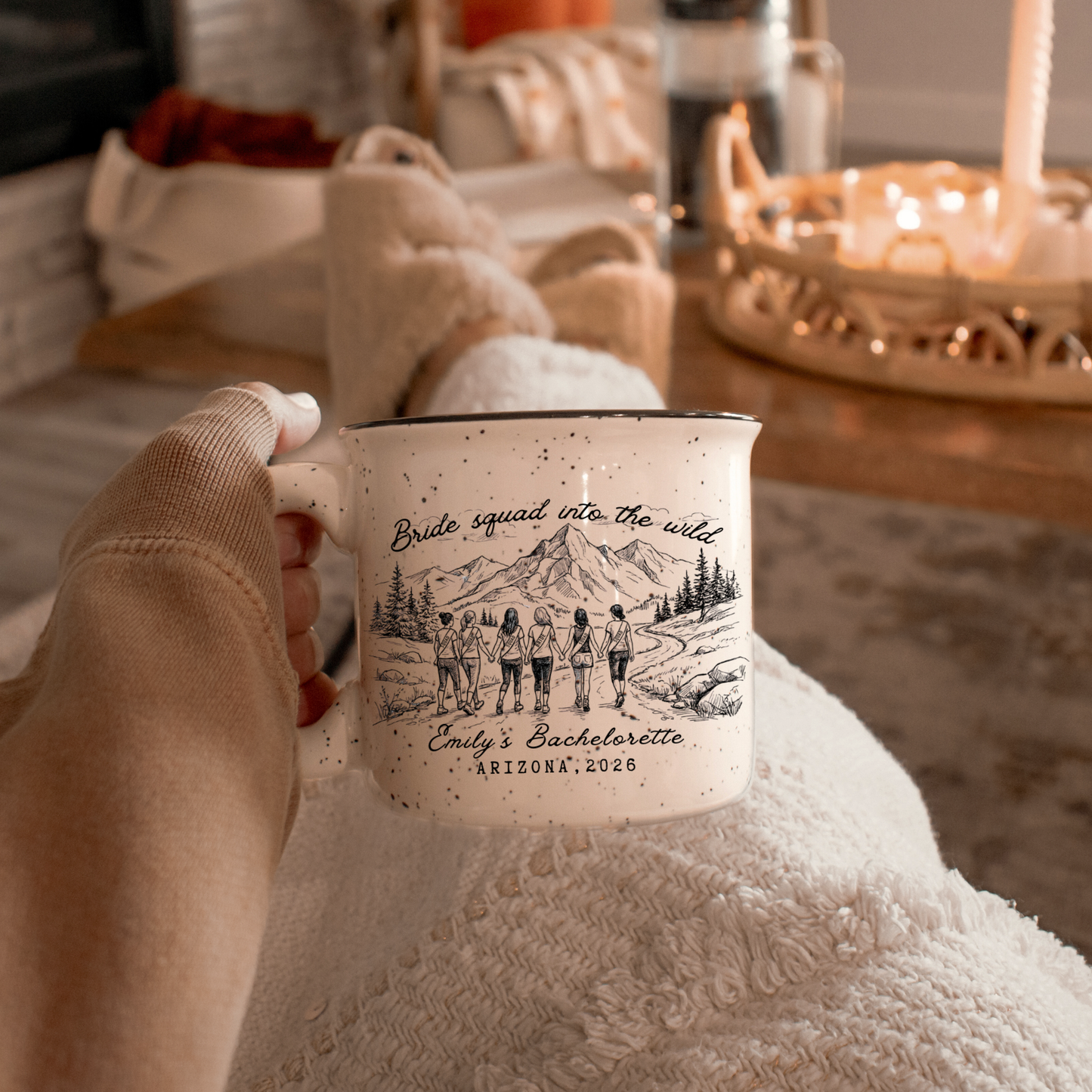 Personalized Bachelorette Mug - Custom Camping Bridesmaid Proposal Gift - Rustic Wedding Cup
