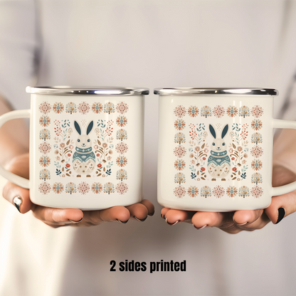 Bunny Folk Art Camping Cup -Thank you gift idea Easter Season or Spring Brunch Decor