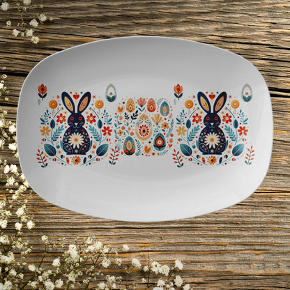Easter Bunny Platter Gift idea with Scandinavian Folk Art Spring Party Decor