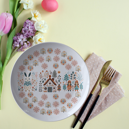 Bunny Nordic Folk Art Plate Easter Table Settings Spring Party Decor