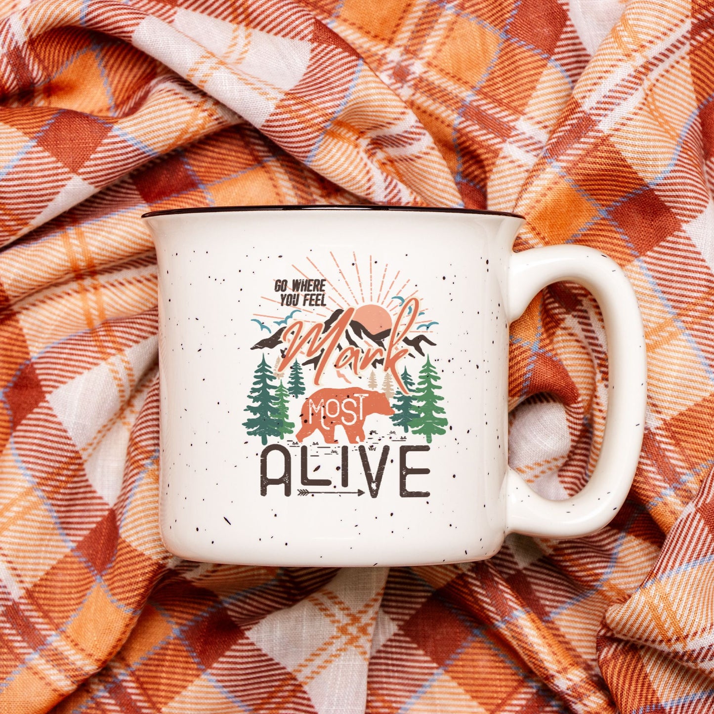 Camping Outdoors Lover Gift Ceramic Camp Mug Bear Rustic Cup for Cabin owner