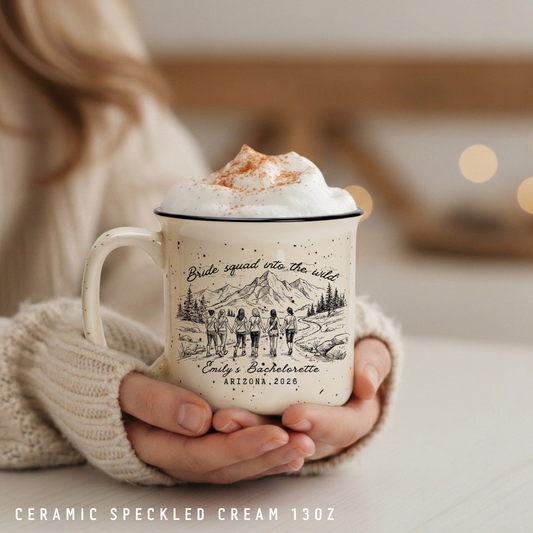 Personalized Bachelorette Mug - Custom Camping Bridesmaid Proposal Gift - Rustic Wedding Cup